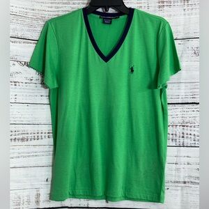 Ralph Lauren Sport top womens Sz large Lightweight Stretch Golf Tee Shirt V Neck